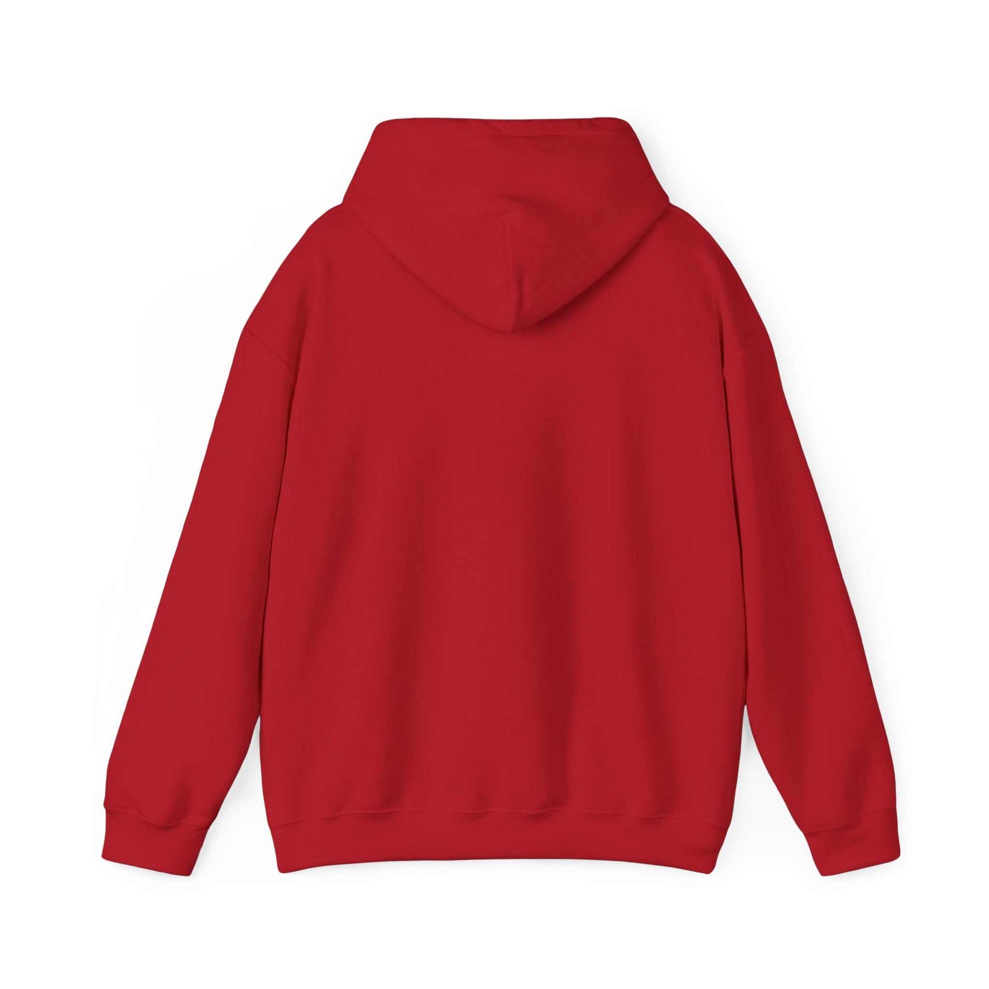 Unisex heavy blend hooded sweatshirt in red, featuring a medium-heavy fabric and spacious design.