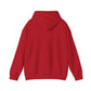 Unisex heavy blend hooded sweatshirt in red, featuring a medium-heavy fabric and spacious design.