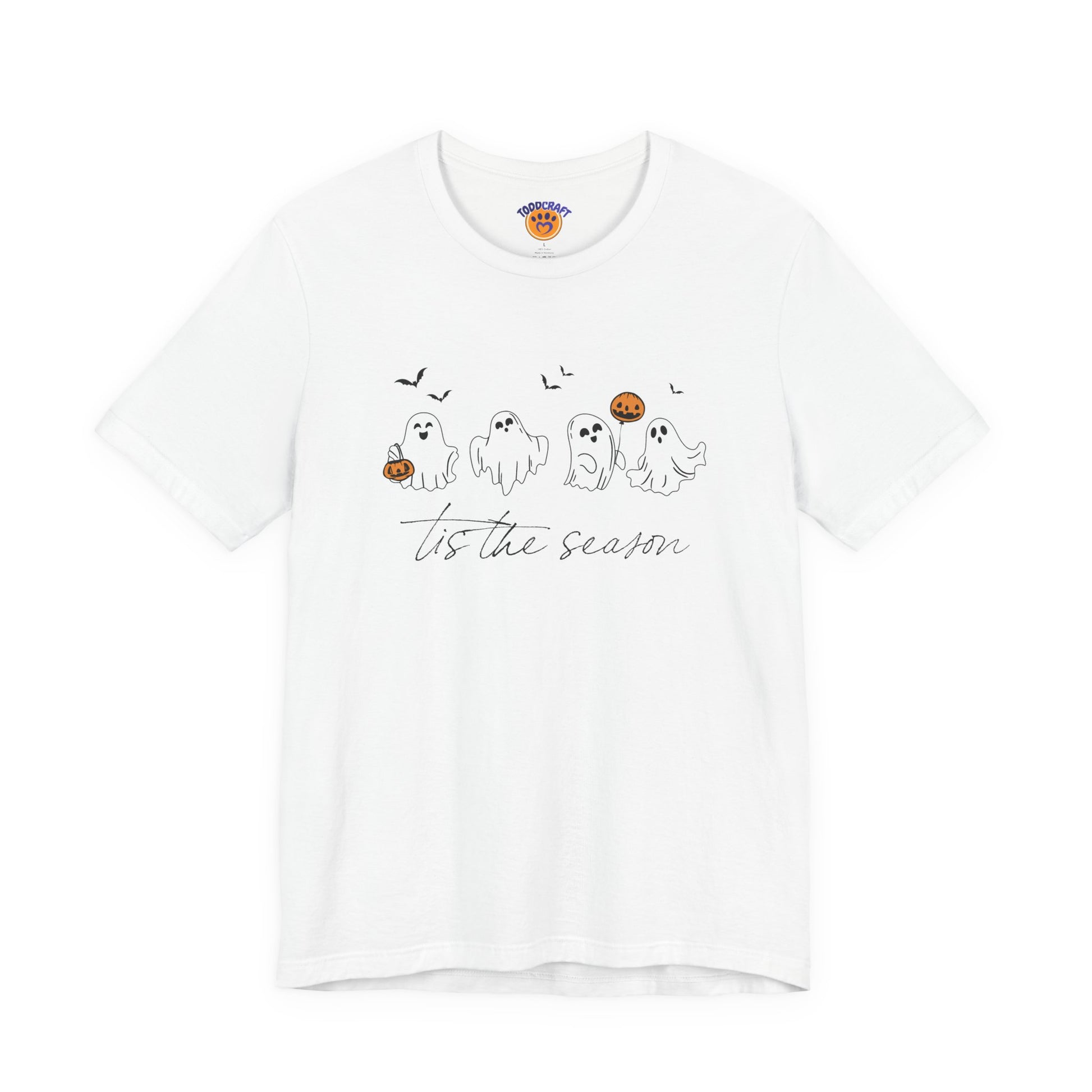 Ghostly Autumn Vibes Tee, Halloween T-Shirt, Unisex Pumpkin Shirt, Fall Ghost Design Tee, Seasonal Cute Graphic Top - Toddcraft