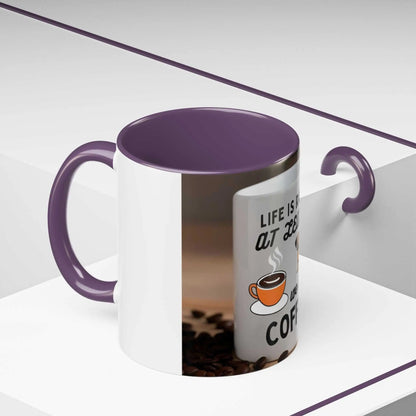 Life is Ruff Coffee Mug with Cute Dog Design, White Ceramic, Colored Interior and Handle, Perfect for Pet and Coffee Lovers.