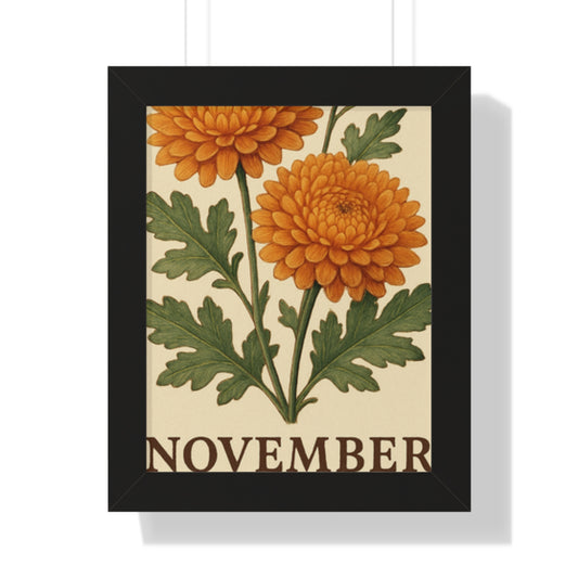 November Floral Framed Poster - Botanical Wall Art Print
