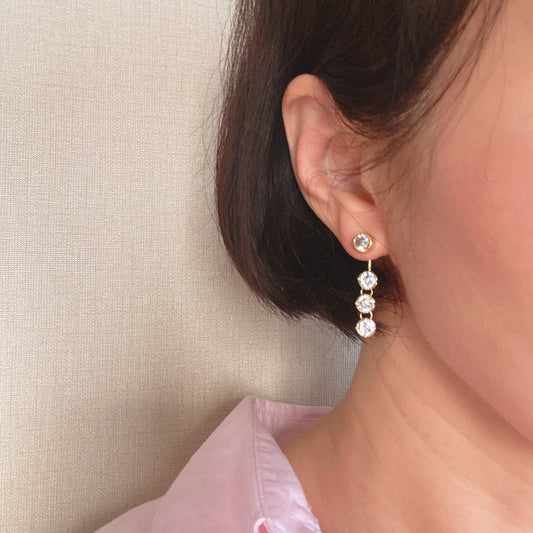 Backdrop Bezel Earrings – Dainty Drop Earrings for Women, Minimalist Gold or Silver Jewelry