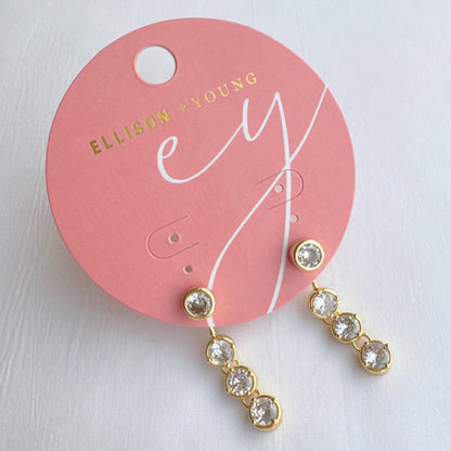 Backdrop Bezel Earrings – Dainty Drop Earrings for Women, Minimalist Gold or Silver Jewelry