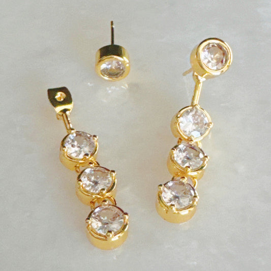 Backdrop Bezel Earrings – Dainty Drop Earrings for Women, Minimalist Gold or Silver Jewelry
