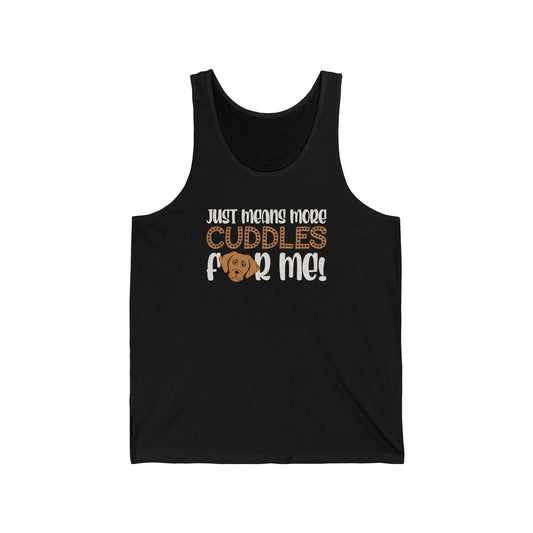 Dog lover tank top with cute pup graphic and "Cuddles For Me" text.