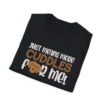 Black "Cuddles For Me Tee" with cute puppy graphic, perfect for dog lovers.