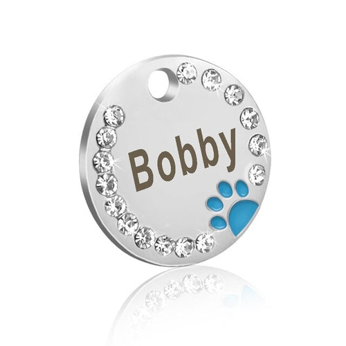 Dog ID Tag Customized Engraved - Crystal Metal Pet Tags