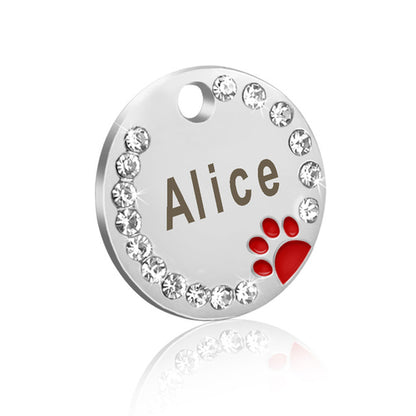 Dog ID Tag Customized Engraved - Crystal Metal Pet Tags