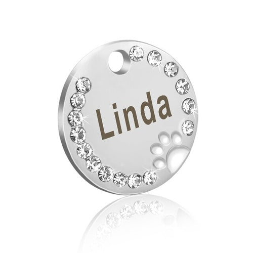 Dog ID Tag Customized Engraved - Crystal Metal Pet Tags
