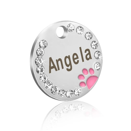 Dog ID Tag Customized Engraved - Crystal Metal Pet Tags