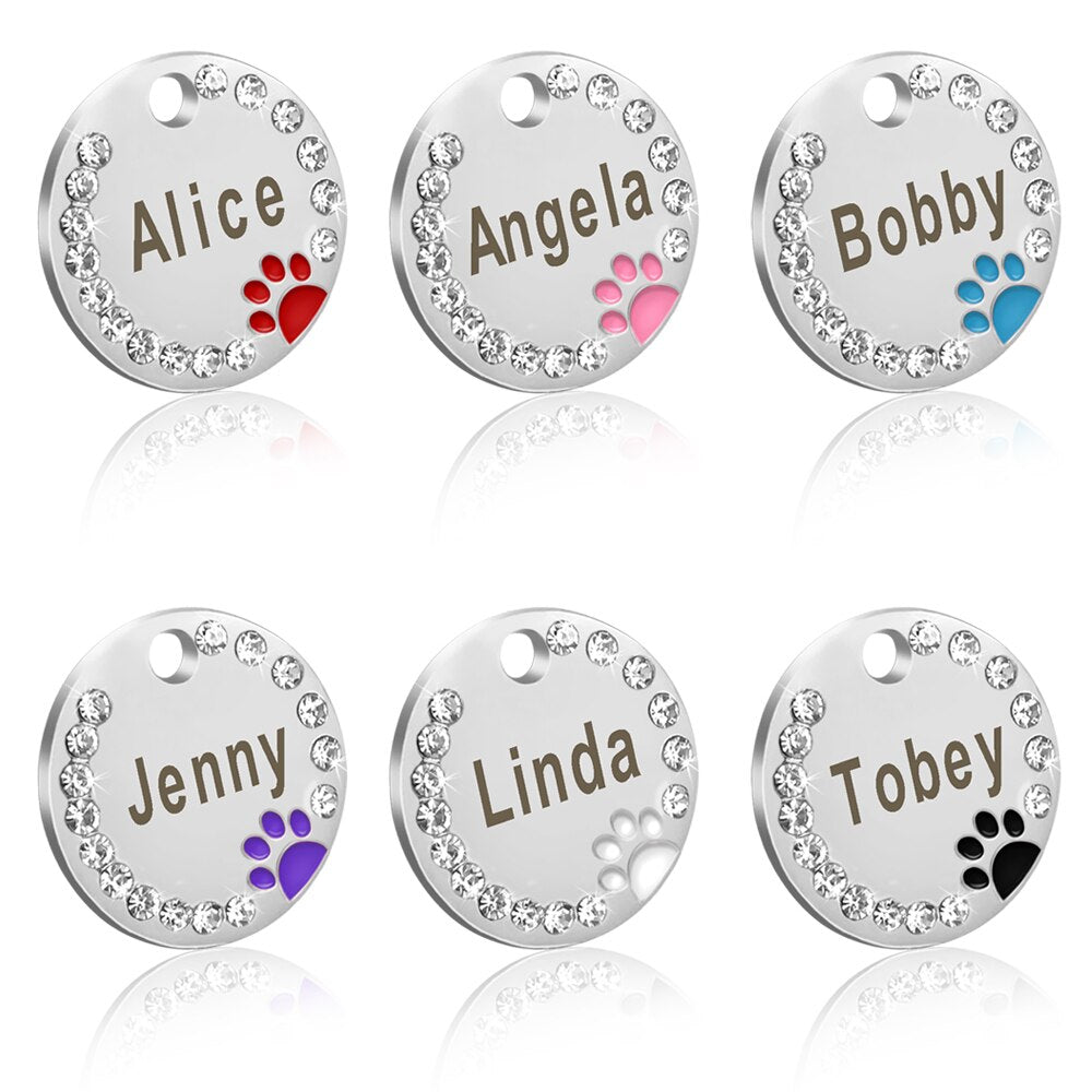 Dog ID Tag Customized Engraved - Crystal Metal Pet Tags