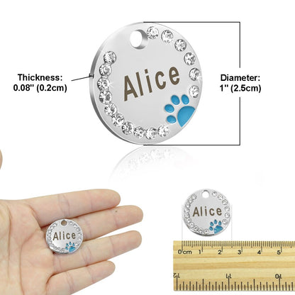 Dog ID Tag Customized Engraved - Crystal Metal Pet Tags