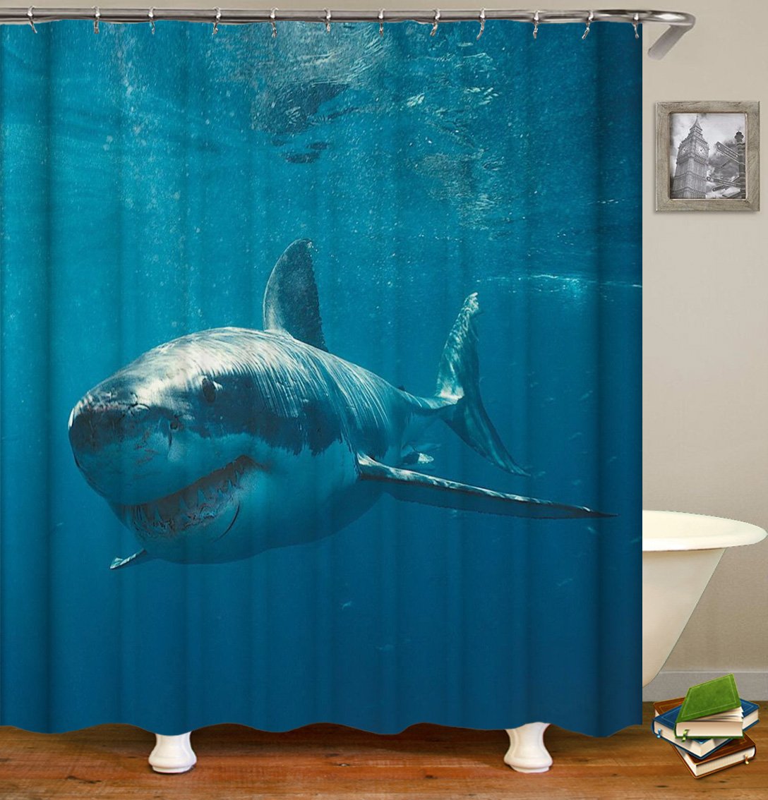 Great White Shark Shower Curtain - Ocean Predator Bathroom Decor