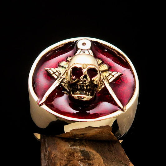 Perfectly crafted Men's Masonic Skull Ring Red - Solid Brass - Toddcraft