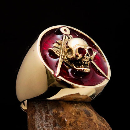 Perfectly crafted Men's Masonic Skull Ring Red - Solid Brass - Toddcraft