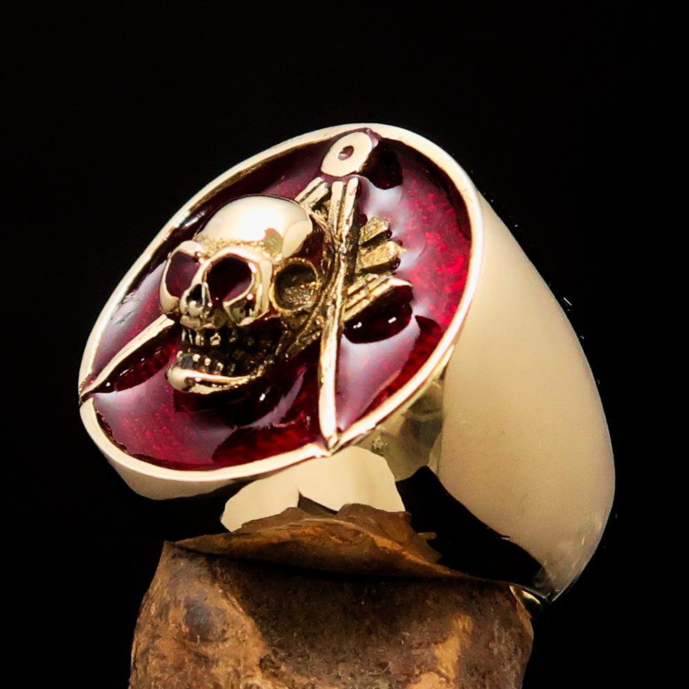 Perfectly crafted Men's Masonic Skull Ring Red - Solid Brass - Toddcraft