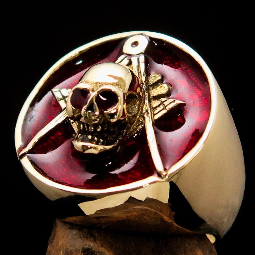 Perfectly crafted Men's Masonic Skull Ring Red - Solid Brass - Toddcraft