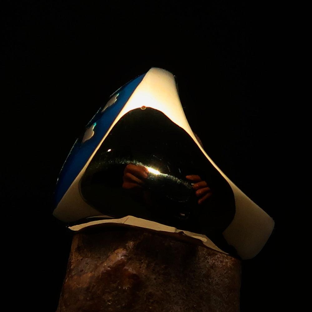 Excellent crafted oval domed Men's blue Cross Lorraine Ring - solid - Toddcraft