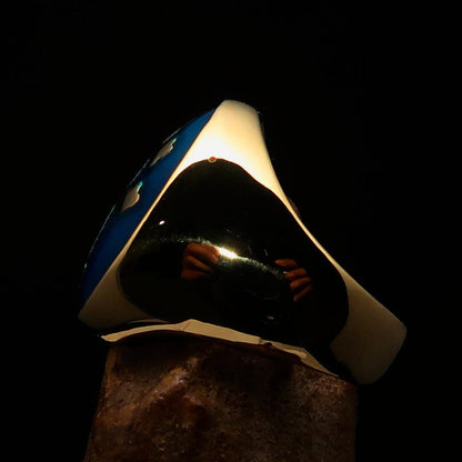 Excellent crafted oval domed Men's blue Cross Lorraine Ring - solid - Toddcraft