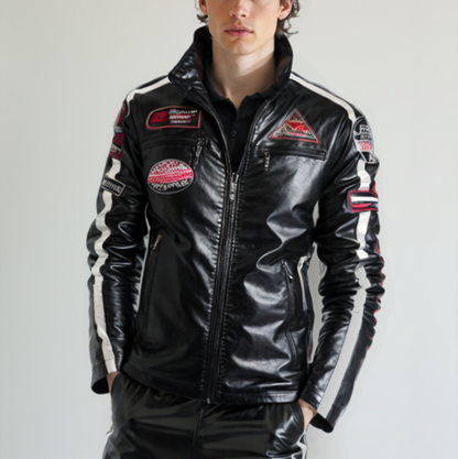 Men's Biker Jacket Vegan Leather with Badges | Stylish & Durable Motorcycle Jacket