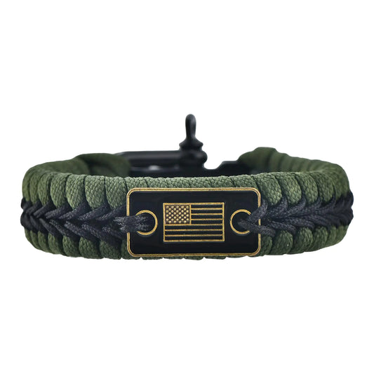 MONOBIN 550 Paracord Bracelet with Bow Shackle Tactical Survival Bracelet with Bronze USA Flag for Men Camping and Emergency