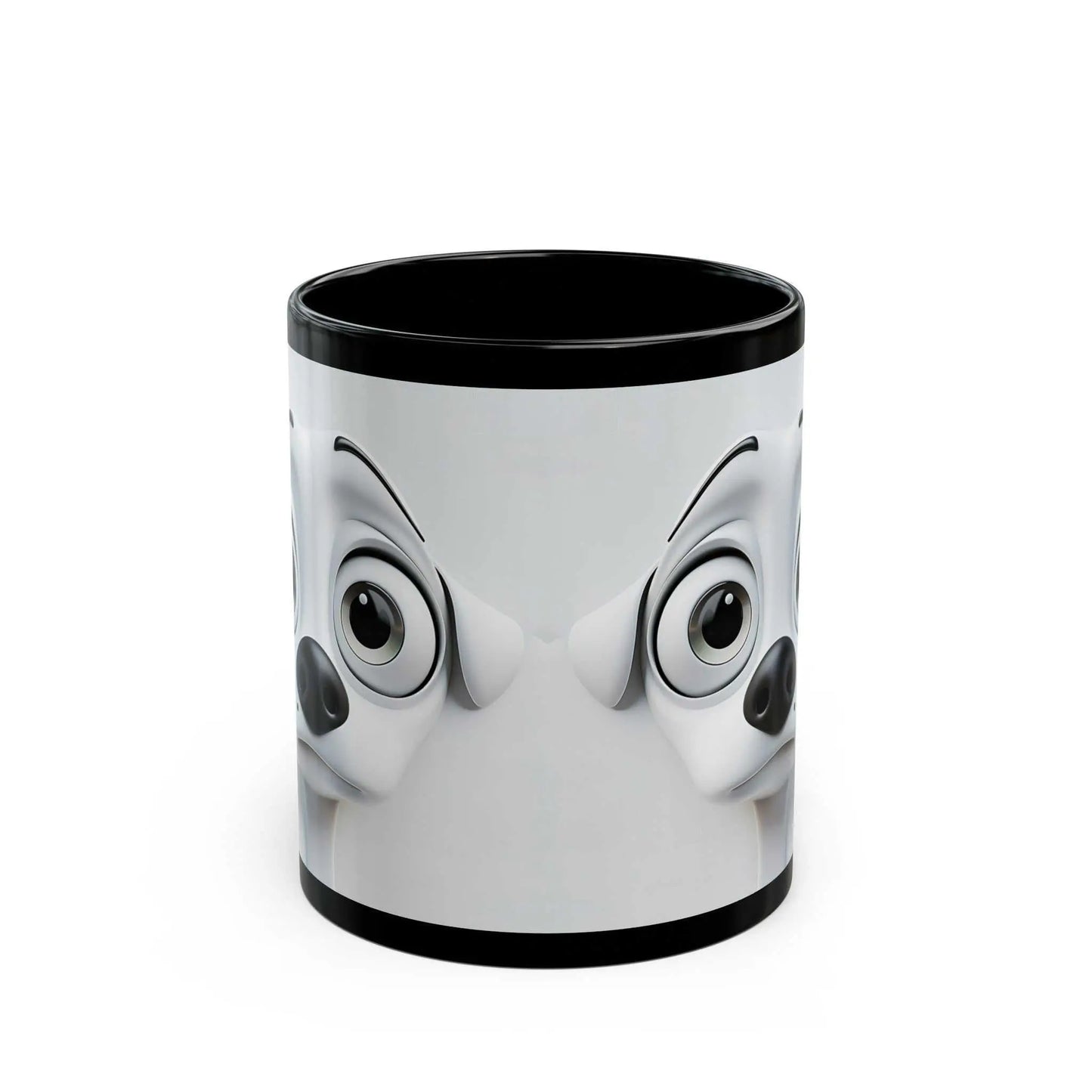 Sarcastic Dog Face 3D Mug with playful canine design on black ceramic background.