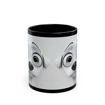 Sarcastic Dog Face 3D Mug with playful canine design on black ceramic background.