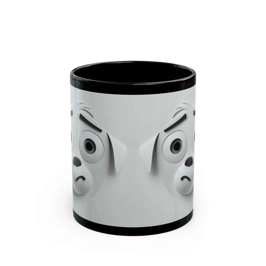 3D mug with sarcastic dog face design in sleek black ceramic.