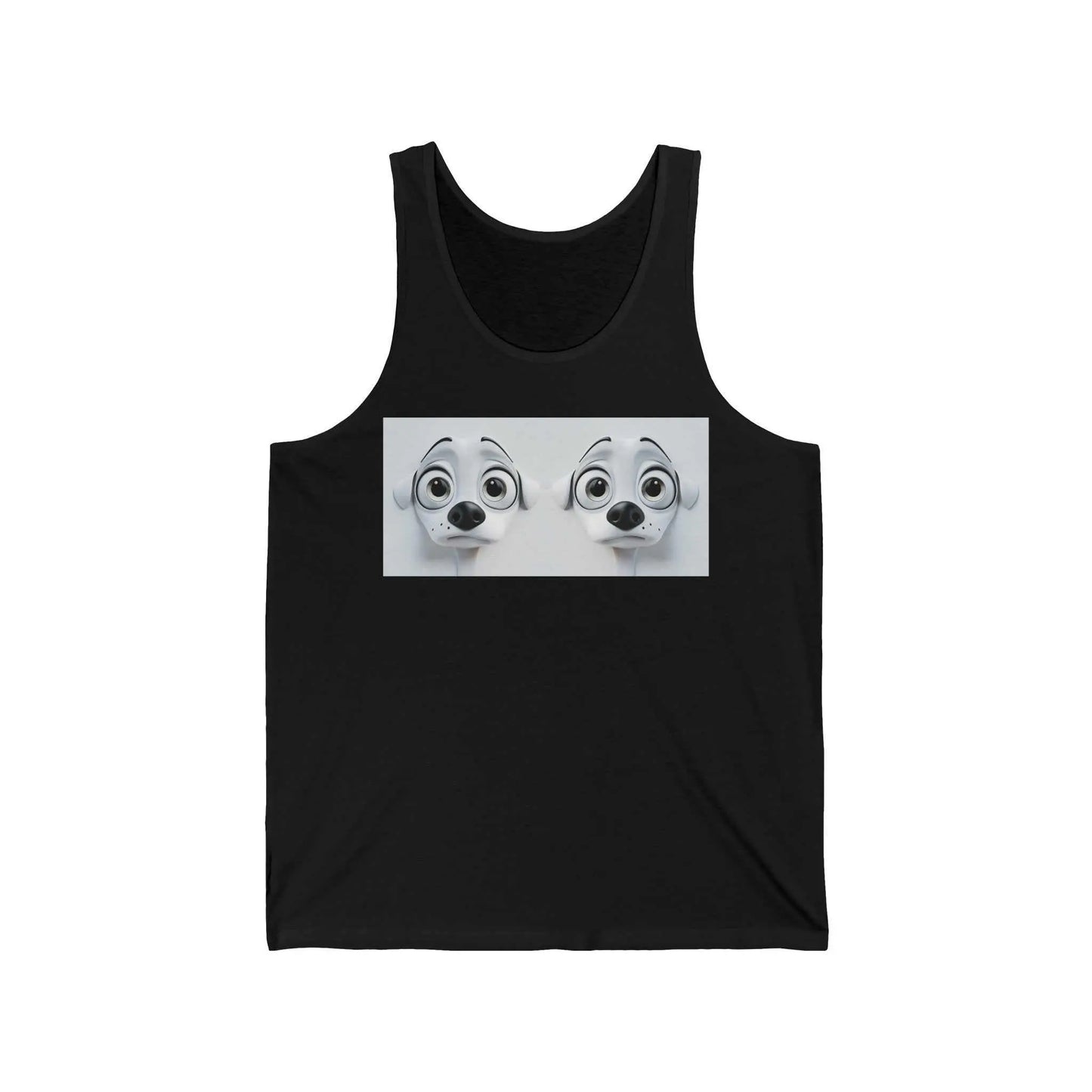 Sarcastic Dog Face 3D Tank with humorous dog face print on black cotton fabric.