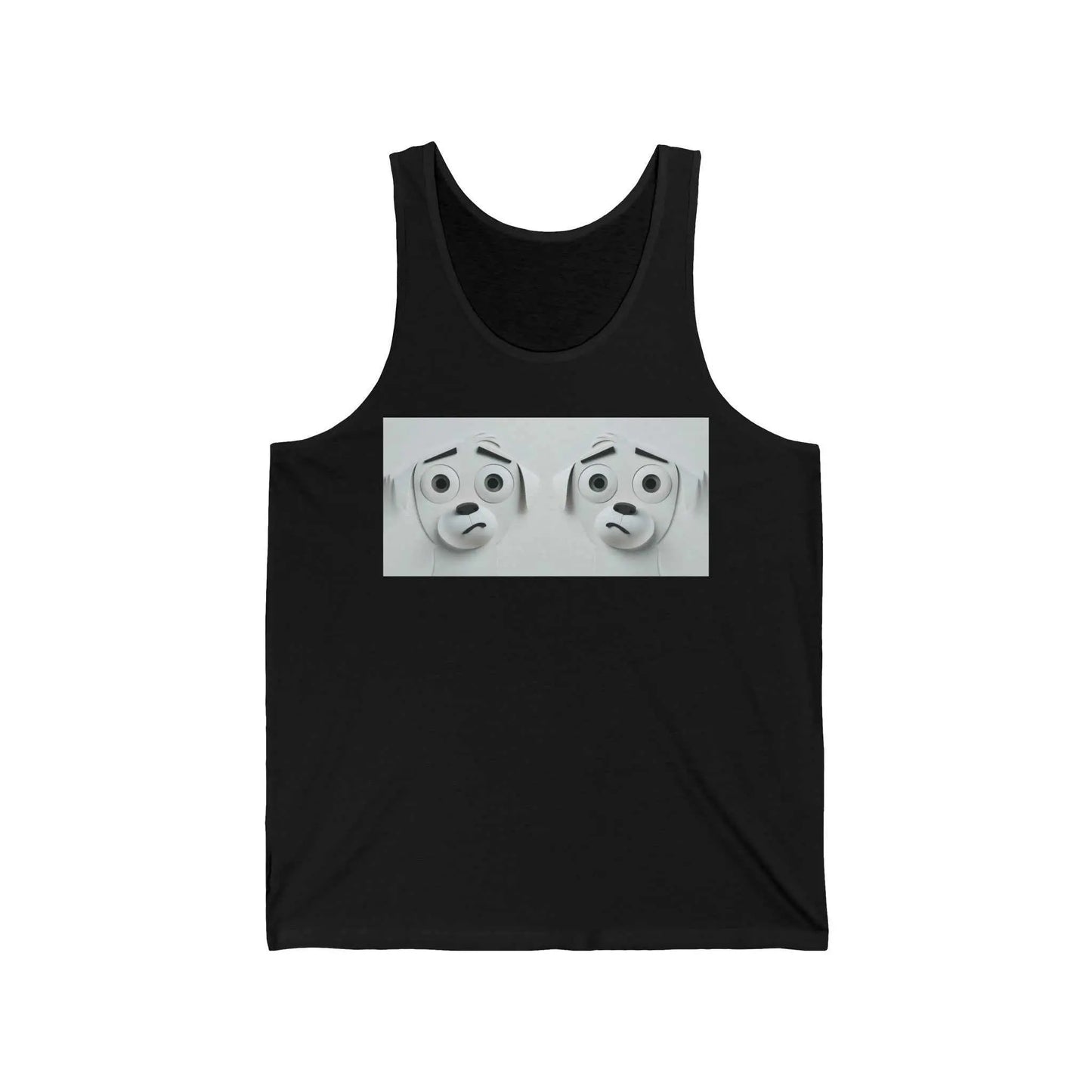 3D tank top featuring a sarcastic dog face, ultra-soft fabric, humorous design.