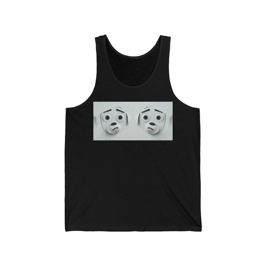 3D tank top featuring a sarcastic dog face, ultra-soft fabric, humorous design.