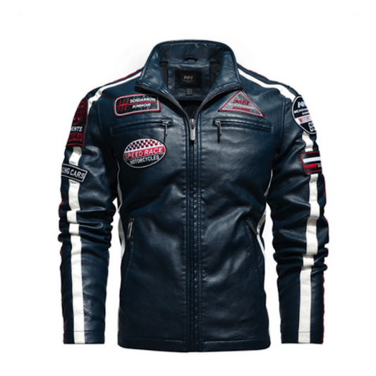 Men's Biker Jacket Vegan Leather with Badges | Stylish & Durable Motorcycle Jacket