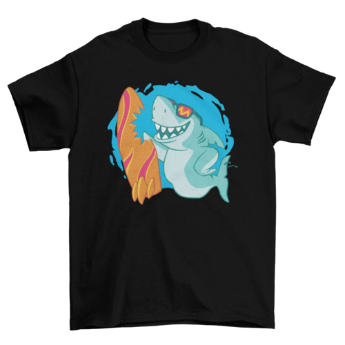 Surfing Shark T-Shirt - Cool Shark with Sunglasses Graphic Tee