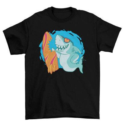 Surfing Shark T-Shirt - Cool Shark with Sunglasses Graphic Tee