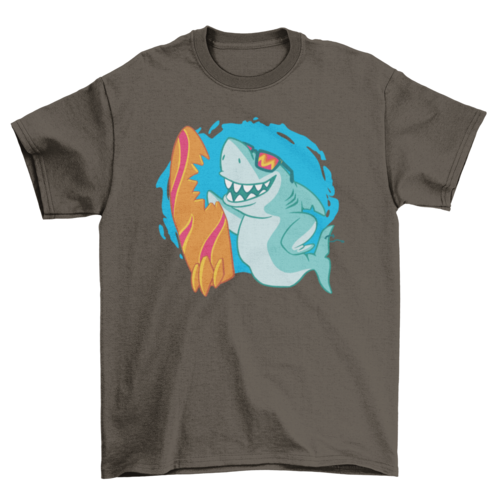 Surfing Shark T-Shirt - Cool Shark with Sunglasses Graphic Tee