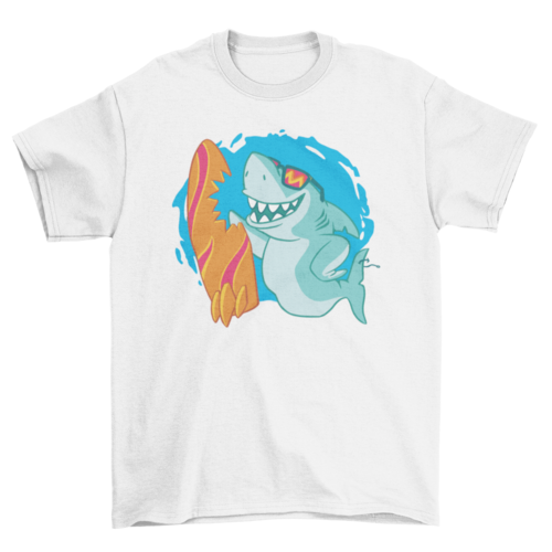 Surfing Shark T-Shirt - Cool Shark with Sunglasses Graphic Tee