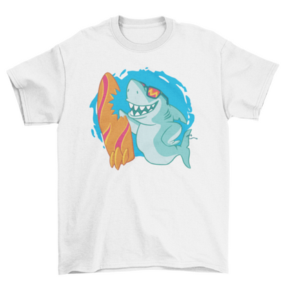 Surfing Shark T-Shirt - Cool Shark with Sunglasses Graphic Tee