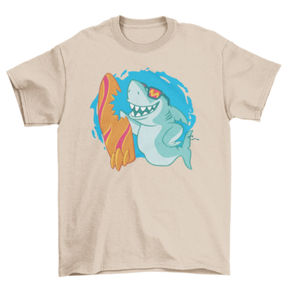 Surfing Shark T-Shirt - Cool Shark with Sunglasses Graphic Tee