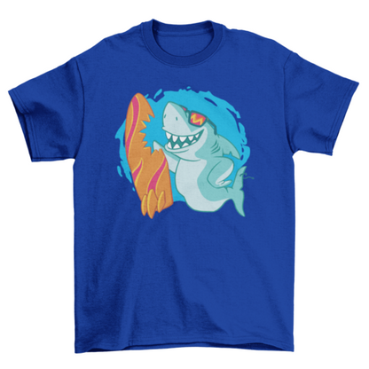 Surfing Shark T-Shirt - Cool Shark with Sunglasses Graphic Tee