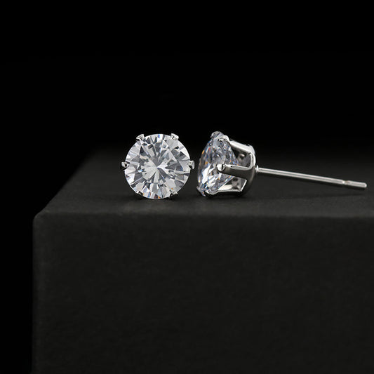 6mm cubic zirconia stud earrings with 14K white gold dipped settings.