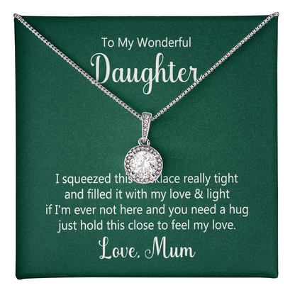 Eternal Hope Necklace with cubic zirconia crystal on message card for daughter from mom.