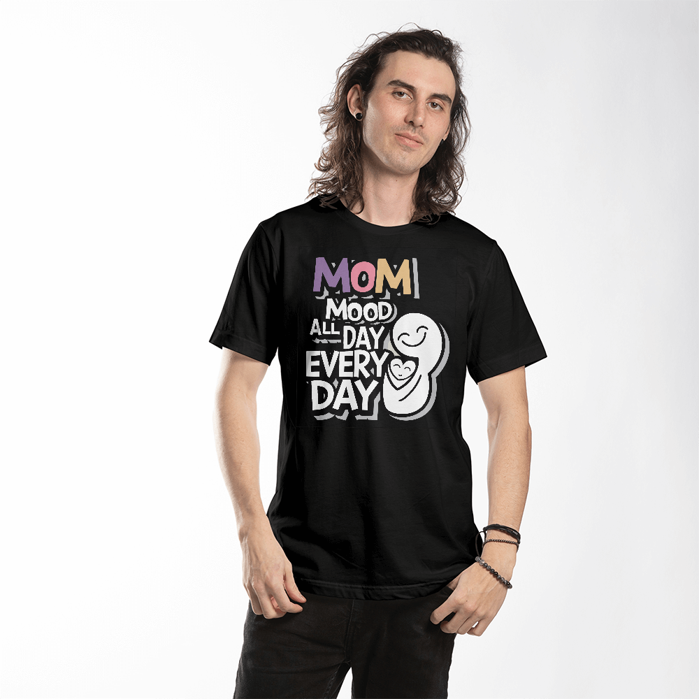 Bella canvas 3001 unisex tee with "Mom mood all day every day" print.