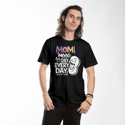 Bella canvas 3001 unisex tee with "Mom mood all day every day" print.