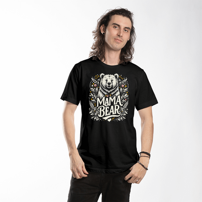 Mama bear Bella Canvas T-shirt with large bear graphic, perfect gift for mom or grandma.