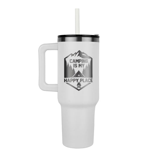 Camping Is My Happy Place 40 oz laser engraved tumbler Great gift for the campers and outdoorsman people in your life