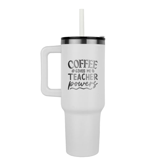 40 oz coffee tumbler laser engraved Coffee gives me teacher power Great gift for all teachers and educators