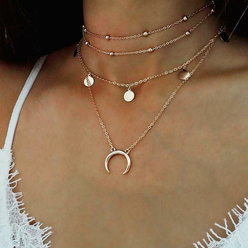 Crescent Horn Moon Layered Necklace - Toddcraft