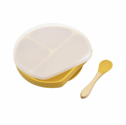 Baby Silicone Compartment Plate With Wooden Spoon - Toddcraft