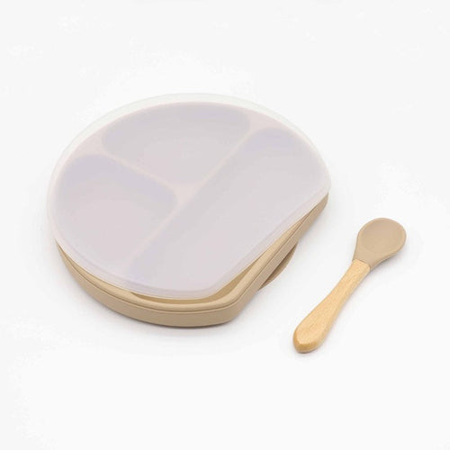 Baby Silicone Compartment Plate With Wooden Spoon - Toddcraft