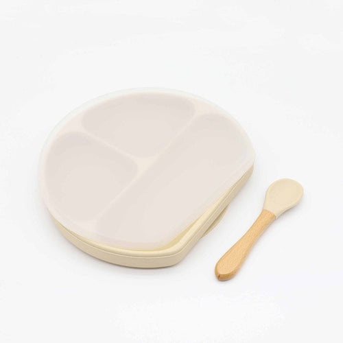 Baby Silicone Compartment Plate With Wooden Spoon - Toddcraft